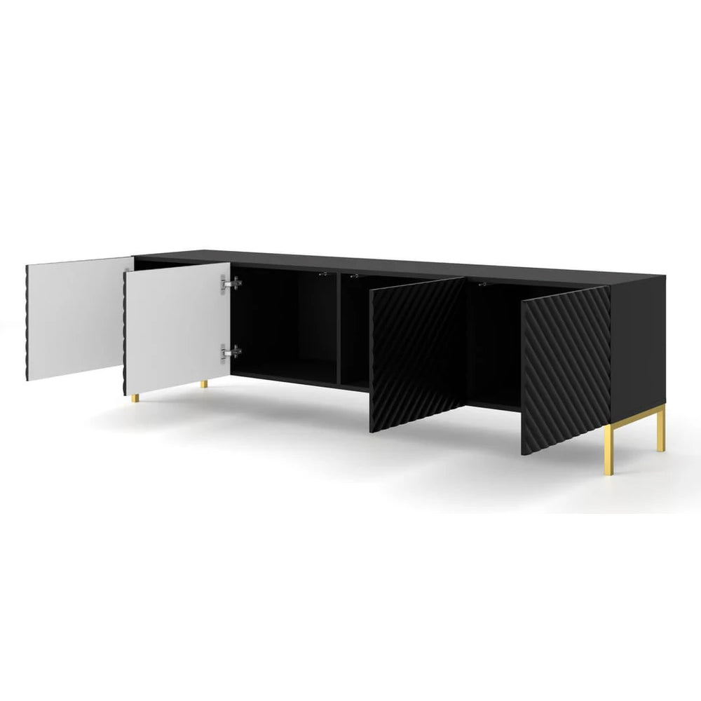 Surf Wooden TV Stand 200cm in Black with Gold Metal Legs