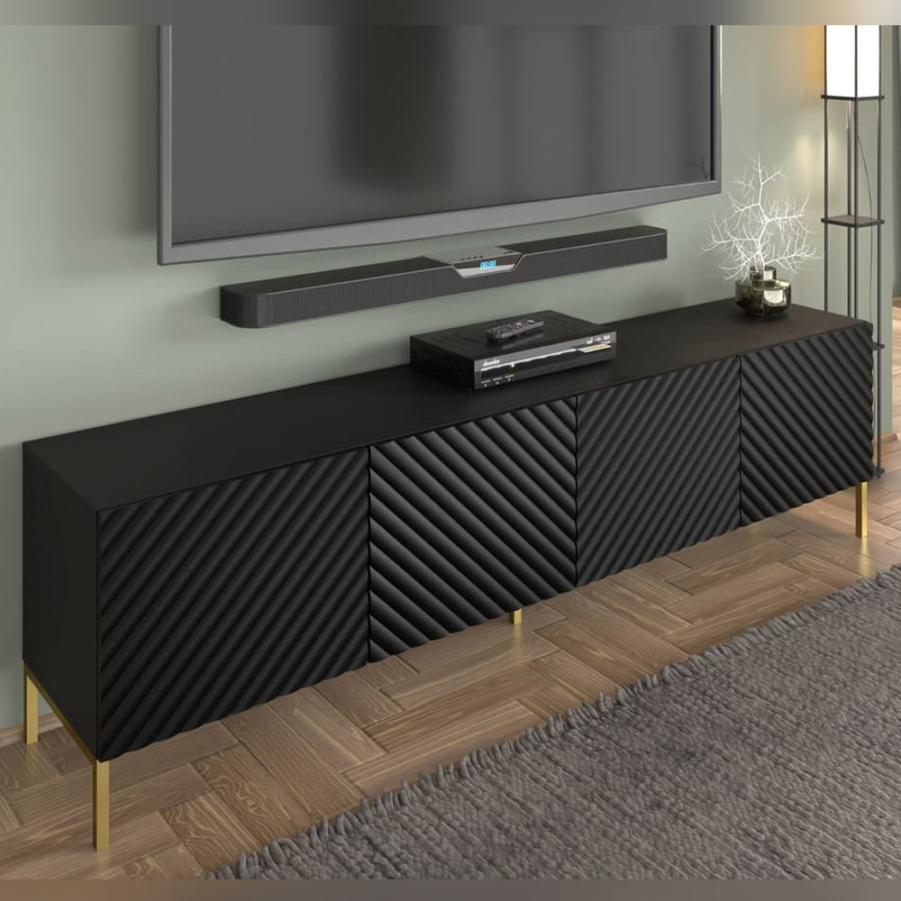 Surf Wooden TV Stand 200cm in Black with Gold Metal Legs