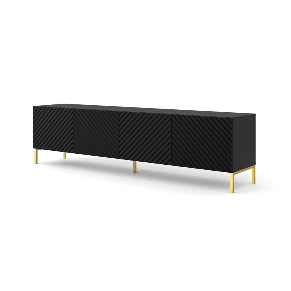 Surf Wooden TV Stand 200cm in Black with Gold Metal Legs