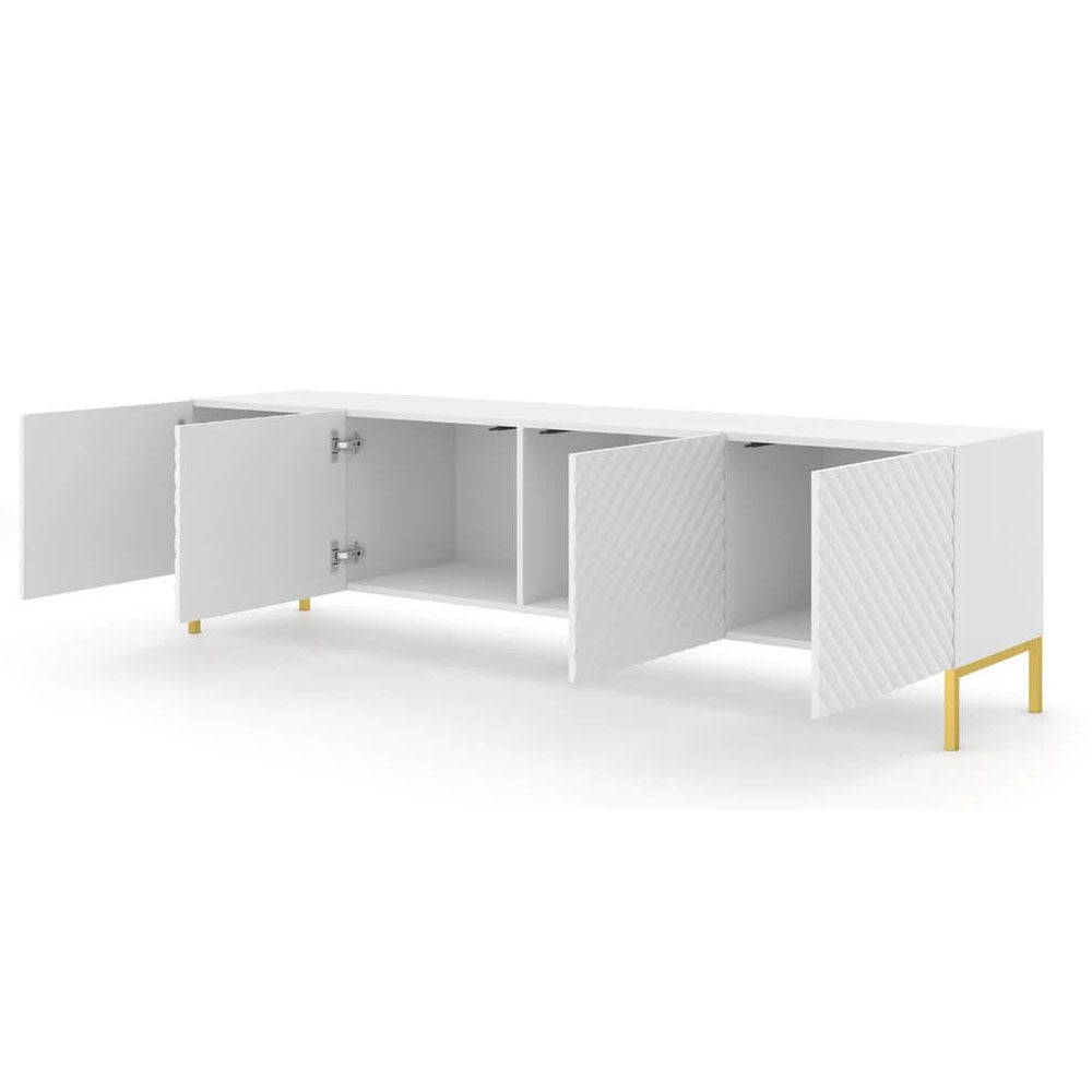 Surf Wooden TV Stand 200cm in White with Gold Metal Legs