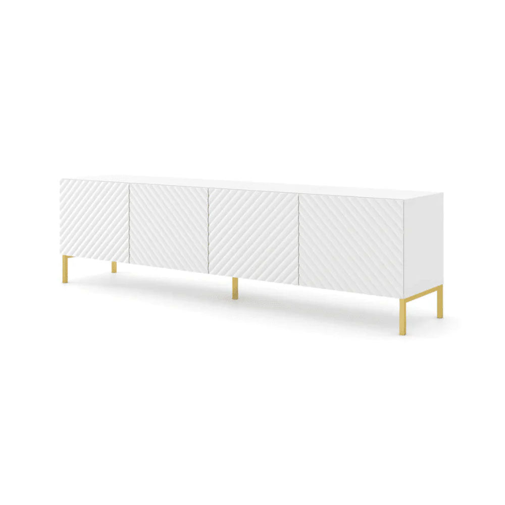 Surf Wooden TV Stand 200cm in White with Gold Metal Legs