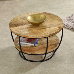 Surrey Coffee Table Solid Wood & Metal With Shelf - UK