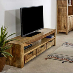 Surrey Large TV Stand With 3 Drawers in Solid Wood 150cm - UK - Furniture One Shop