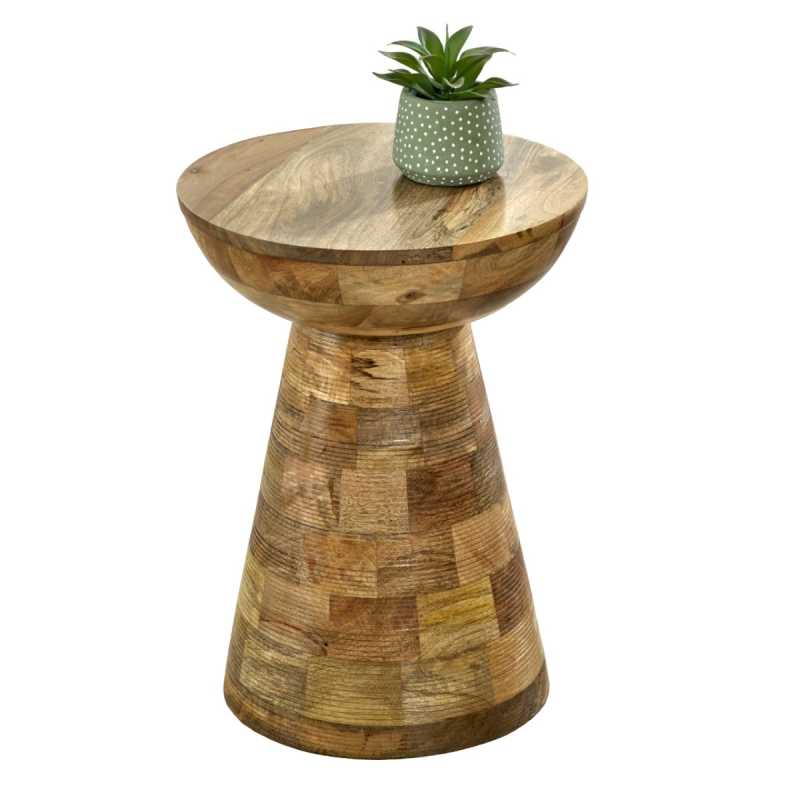Surrey Round Bedside Table in Solid Wood & Mushroom Style - UK