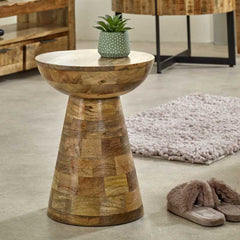 Surrey Round Bedside Table in Solid Wood & Mushroom Style - UK