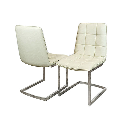 Tara Cream Faux Leather Dining Chairs with plain Back & Stitch Detail in Pair
