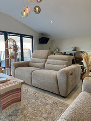 Tokyo Electric Recliner 3 Seater Sofa In Beige Boucle Fabric
