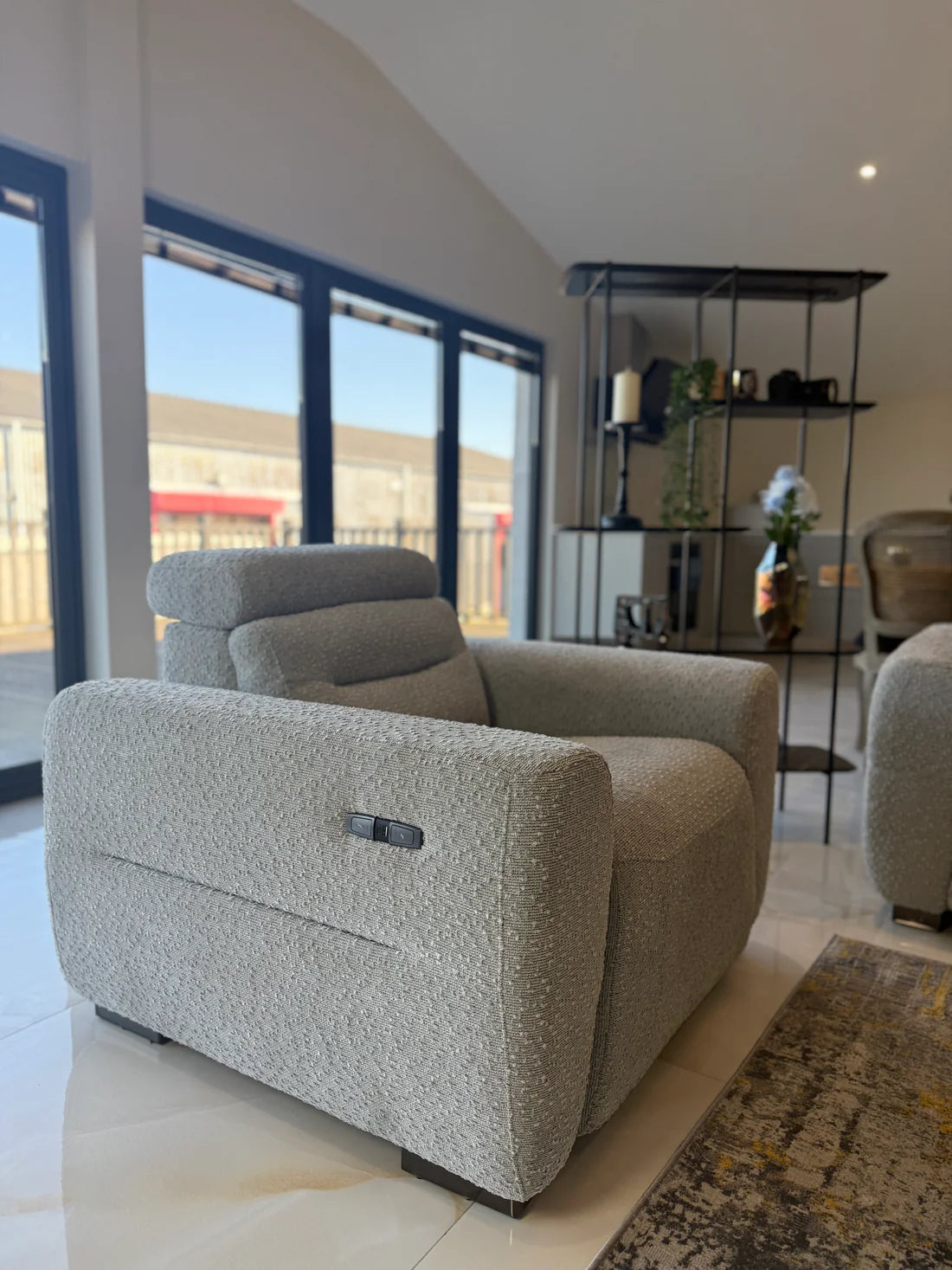 Tokyo Electric Recliner Armchair In Grey Boucle Fabric - Furniture One Shop