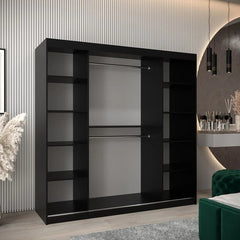 Tokyo III Mirrored Wardrobe 2 Sliding Doors 200cm In Black Matt