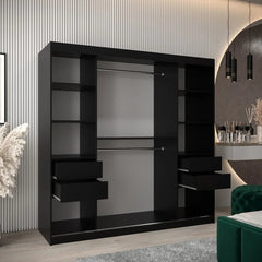 Tokyo III Mirrored Wardrobe 2 Sliding Doors 200cm In Black Matt