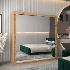Tokyo III Mirrored Wardrobe 2 Sliding Doors 200cm In Oak Artisan