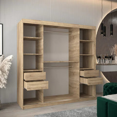 Tokyo III Mirrored Wardrobe 2 Sliding Doors 200cm In Oak Sonoma