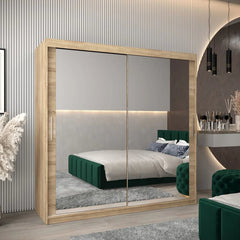 Tokyo III Mirrored Wardrobe 2 Sliding Doors 200cm In Oak Sonoma