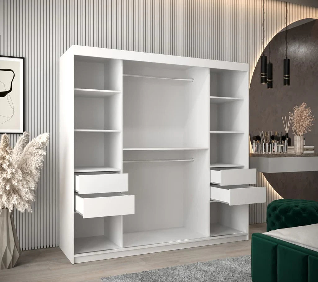Tokyo III Mirrored Wardrobe 2 Sliding Doors 200cm In White Matt