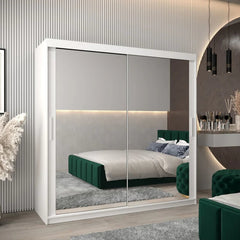 Tokyo III Mirrored Wardrobe 2 Sliding Doors 200cm In White Matt