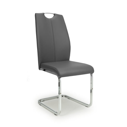 Toledo Grey Leather Effect Dining Chairs With Chrome Legs (Pack of 4)
