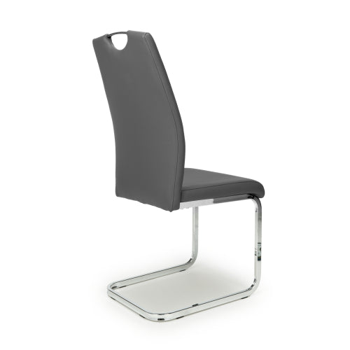 Toledo Grey Leather Effect Dining Chairs With Chrome Legs (Pack of 4)