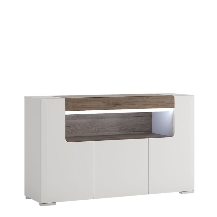 Toronto 3 Door Sideboard with open shelving (inc. Plexi Lighting) - UK