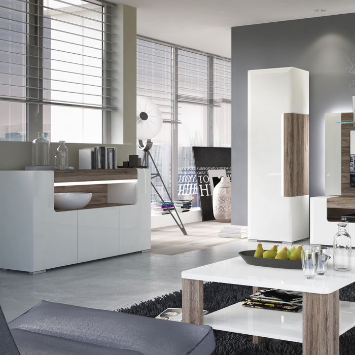Toronto 3 Door Sideboard with open shelving (inc. Plexi Lighting) - UK