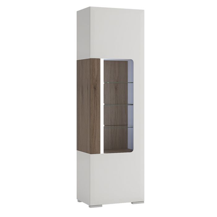 Toronto Tall Narrow Glazed Display Cabinet with Internal Shelves (inc. Plexi Lighting) - UK