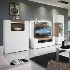 Toronto Tall Narrow Glazed Display Cabinet with Internal Shelves (inc. Plexi Lighting) - UK - Furniture One Shop