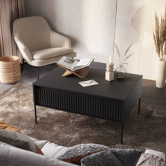 Trend TR Wooden Coffee Table in Black Matt with Black Metal Legs - Furniture One Shop