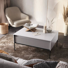 Trend TR Wooden Coffee Table in White Matt with Black Metal Legs