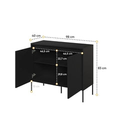 Trend Wooden Sideboard 2 Doors in Black Matt with Black Metal Legs - Furniture One Shop
