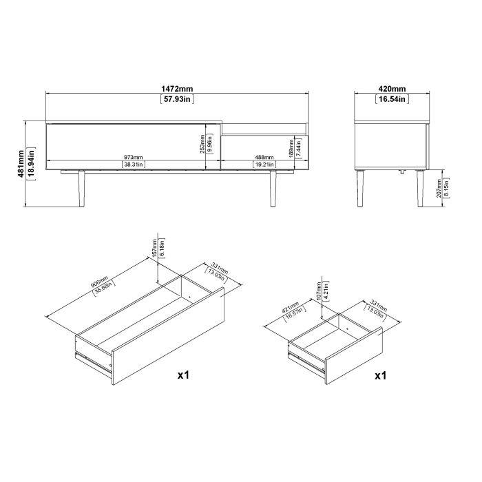 Unit Sideboard 2 Drawers 3 Doors in White and Walnut - UK
