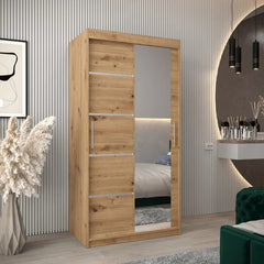 Verona II Mirrored Wardrobe 2 Sliding Doors 100cm In Oak Artisan