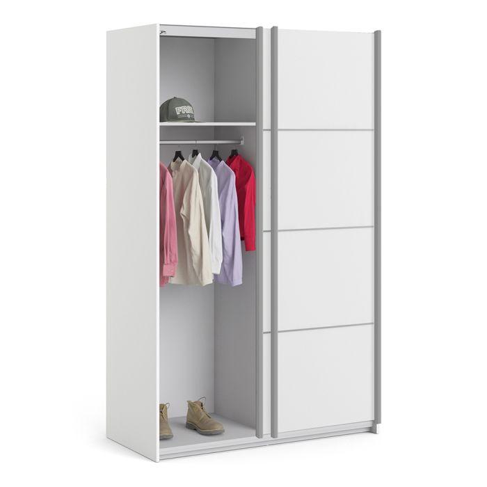 Verona Sliding Wardrobe 120cm in White with White Doors with 2 Shelves - UK