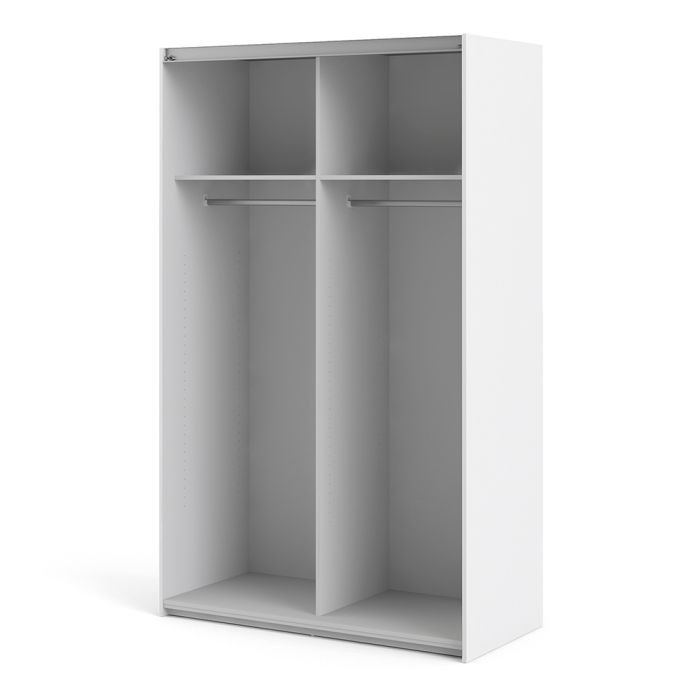 Verona Sliding Wardrobe 120cm in White with White Doors with 2 Shelves - UK