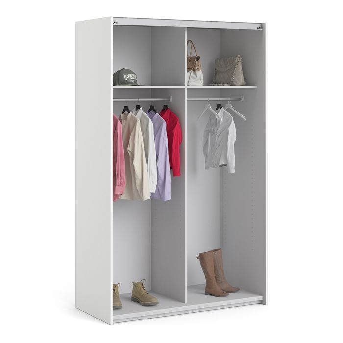 Verona Sliding Wardrobe 120cm in White with White Doors with 2 Shelves - UK