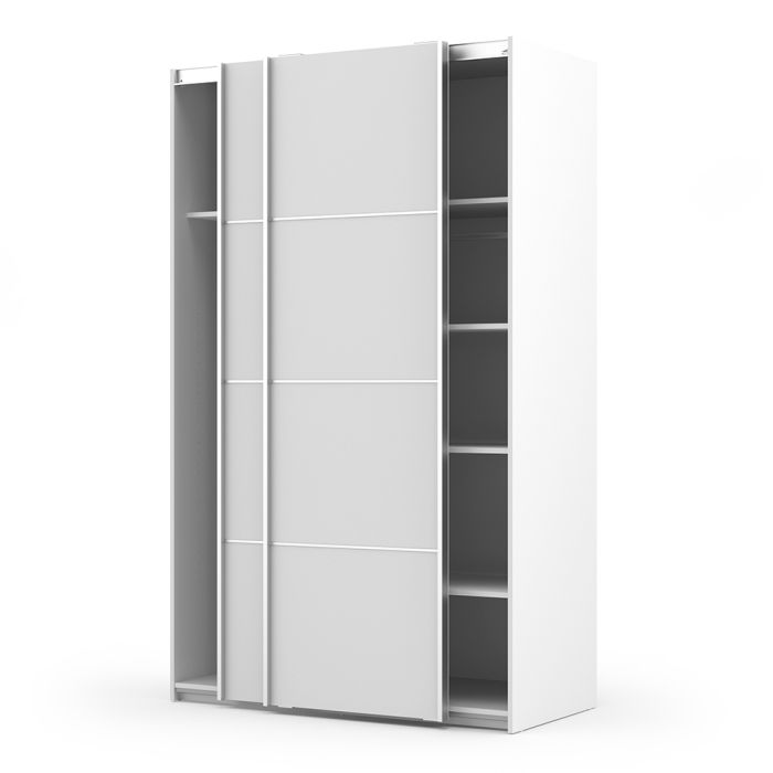 Verona Sliding Wardrobe 120cm in White with White Doors with 5 Shelves - UK