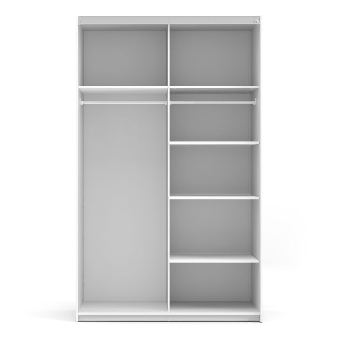 Verona Sliding Wardrobe 120cm in White with White Doors with 5 Shelves - UK