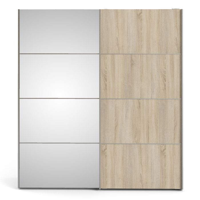 Verona Sliding Wardrobe 180cm in White with Oak and Mirror Doors with 2 Shelves - UK
