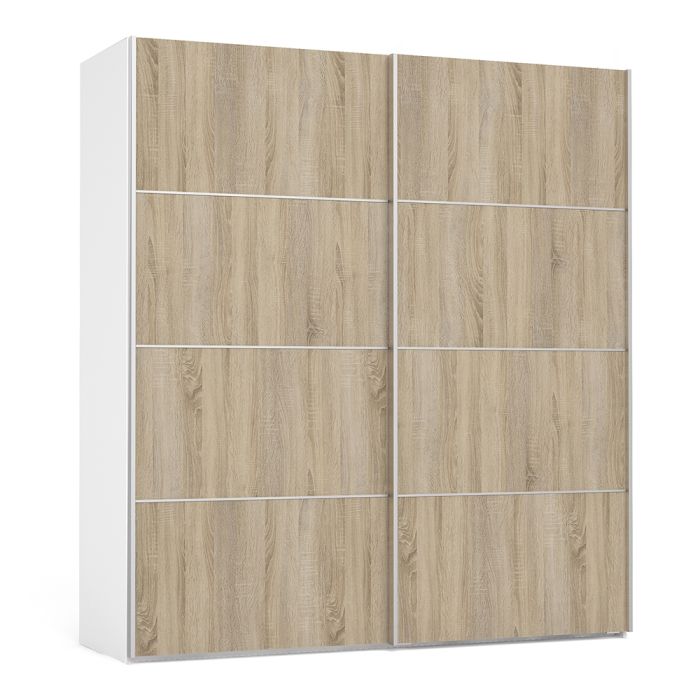 Verona Sliding Wardrobe 180cm in White with Oak Doors with 2 Shelves - UK