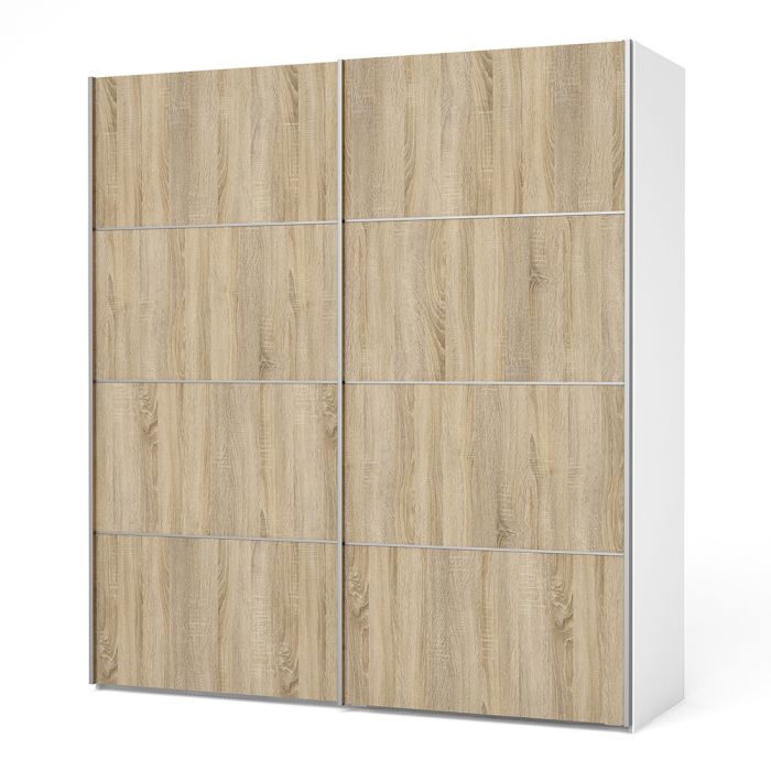 Verona Sliding Wardrobe 180cm in White with Oak Doors with 2 Shelves - UK