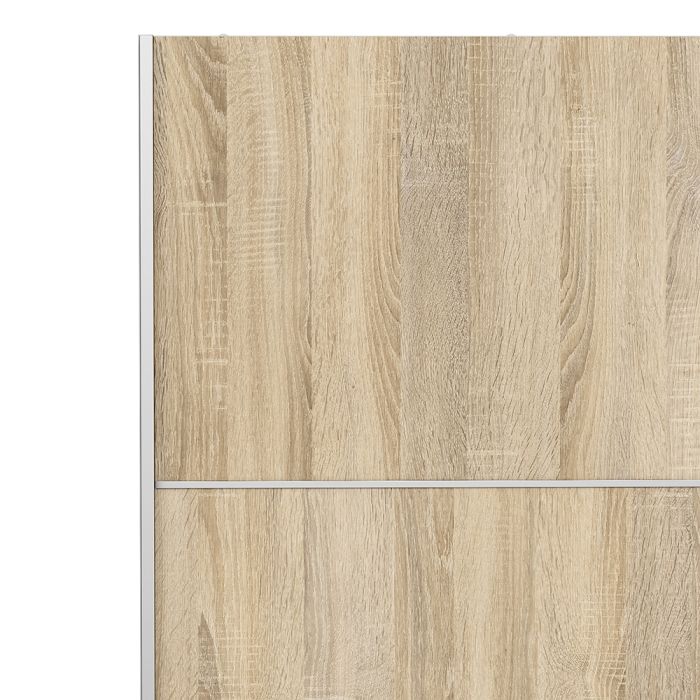 Verona Sliding Wardrobe 180cm in White with Oak Doors with 2 Shelves - UK