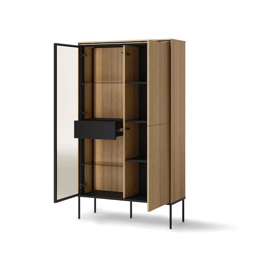Visso Wooden Display Cabinet with 3 Doors 1 Drawer in Oak Linear