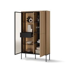 Visso Wooden Display Cabinet with 3 Doors 1 Drawer in Oak Linear