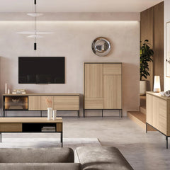 Visso Wooden Highboard with 2 Doors in Oak Linear