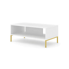 Wave Wooden Coffee Table 90cm in White with Gold Metal Legs - Furniture One Shop