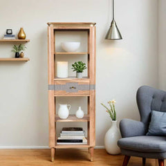 Wilton 1 Drawers Slim Bookcase in Acacia Wood - UK - Furniture One Shop