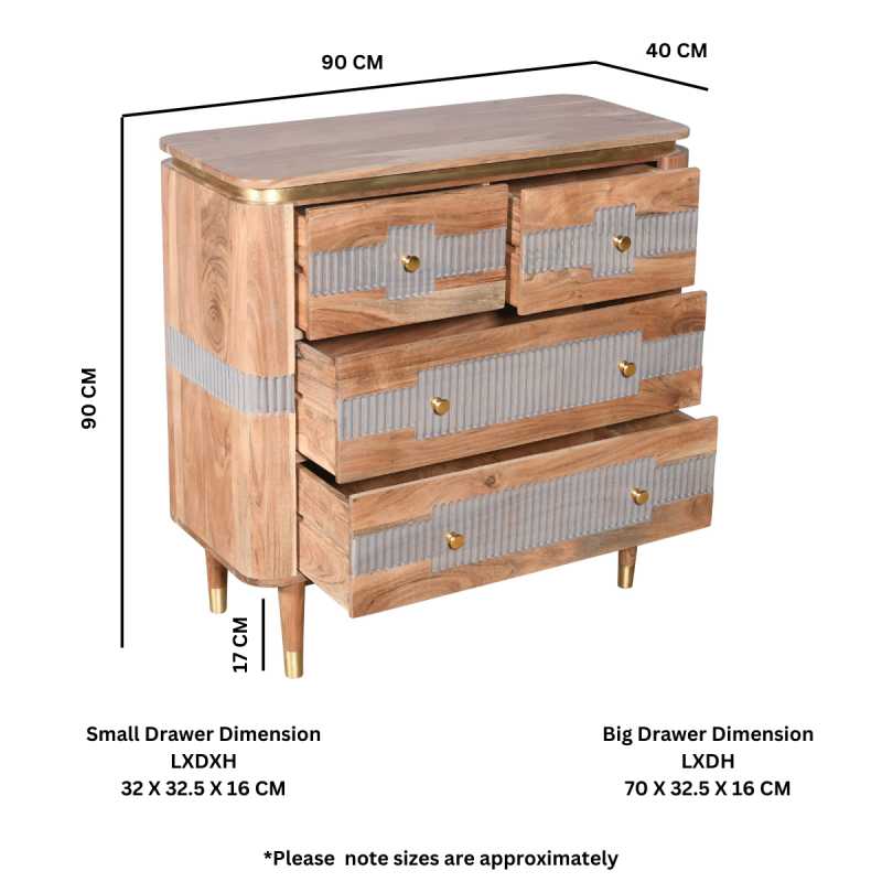 Wilton 4 Drawers Chest In Acacia Wood - UK
