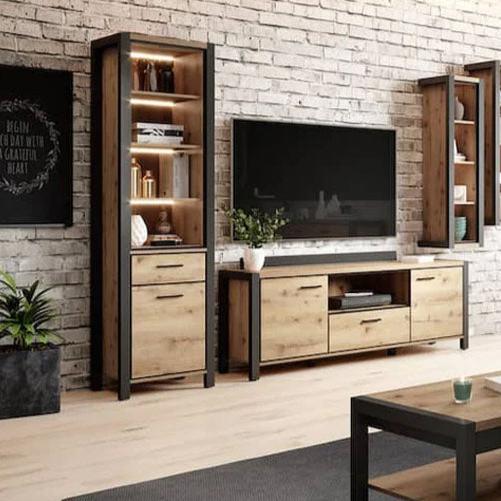 Aktiv Wooden Tall Display Cabinet in Oak Taurus - Furniture One Shop