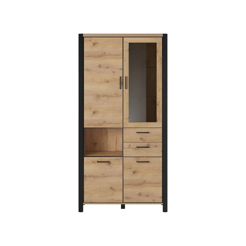Aktiv Large Wooden Tall Display Cabinet in Oak - Furniture One Shop