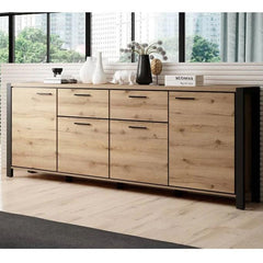 Aktiv Large Wooden 4 Door 2 Drawers Sideboard in Oak - Furniture One Shop