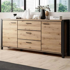 Aktiv Small Wooden 2 Door 3 Drawers Sideboard in Oak - Furniture One Shop
