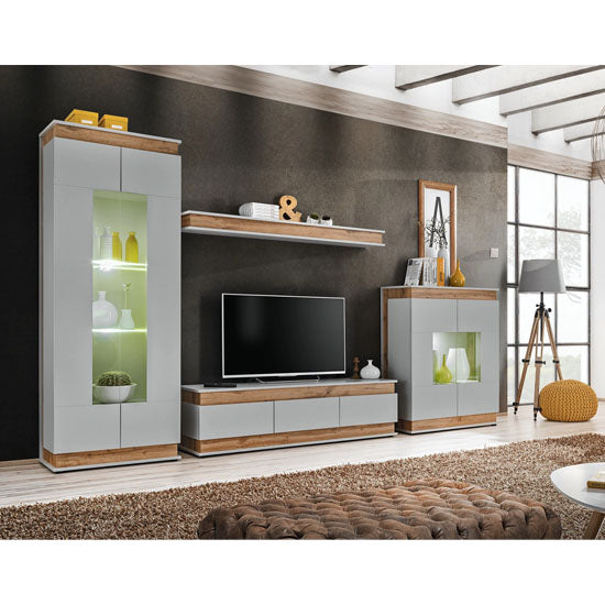 Berlin Wooden 2 Doors Display Cabinet in Oak and Matt Grey - Furniture One Shop